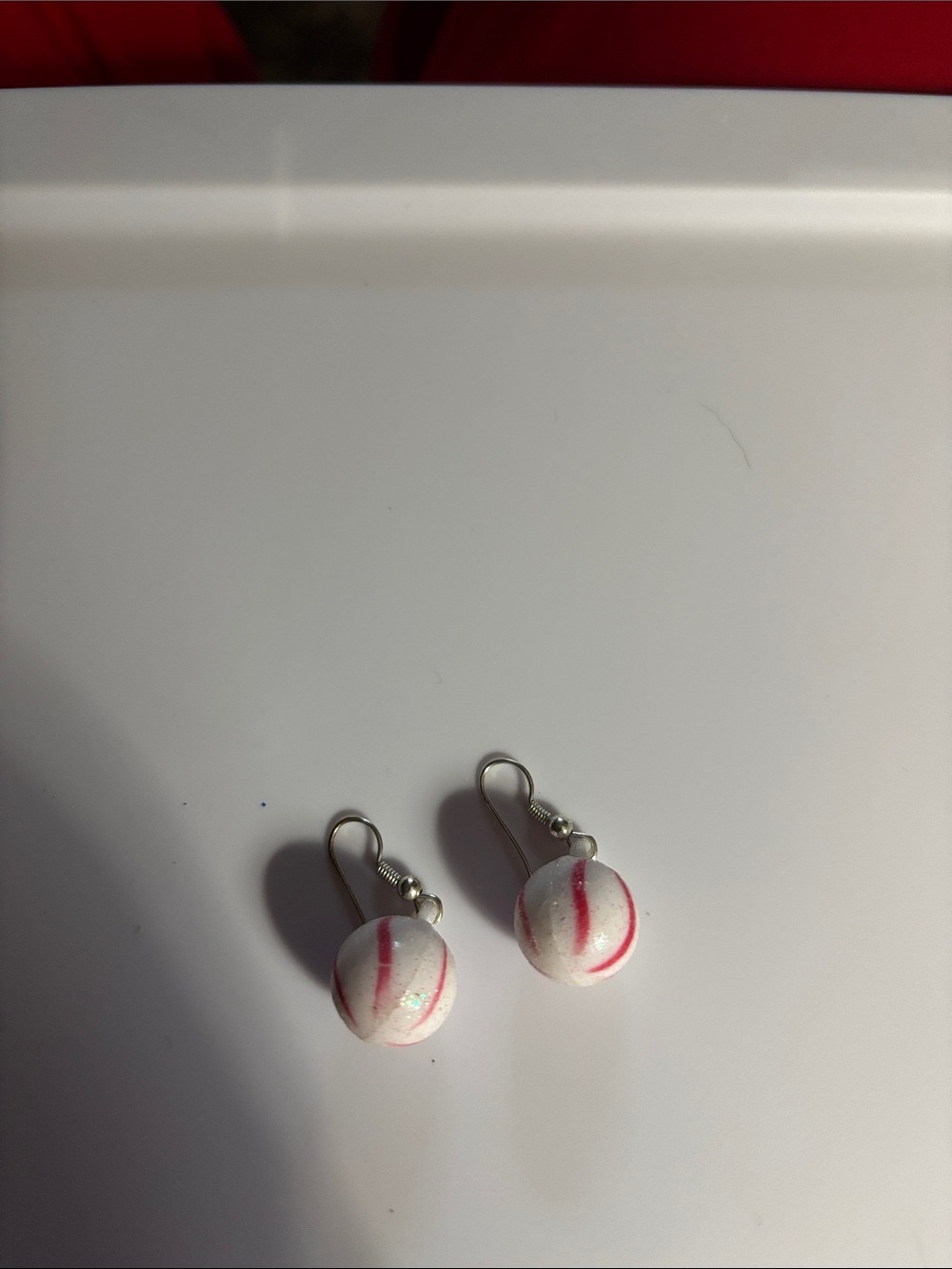 White and Pink Striped Bead Drop Earrings